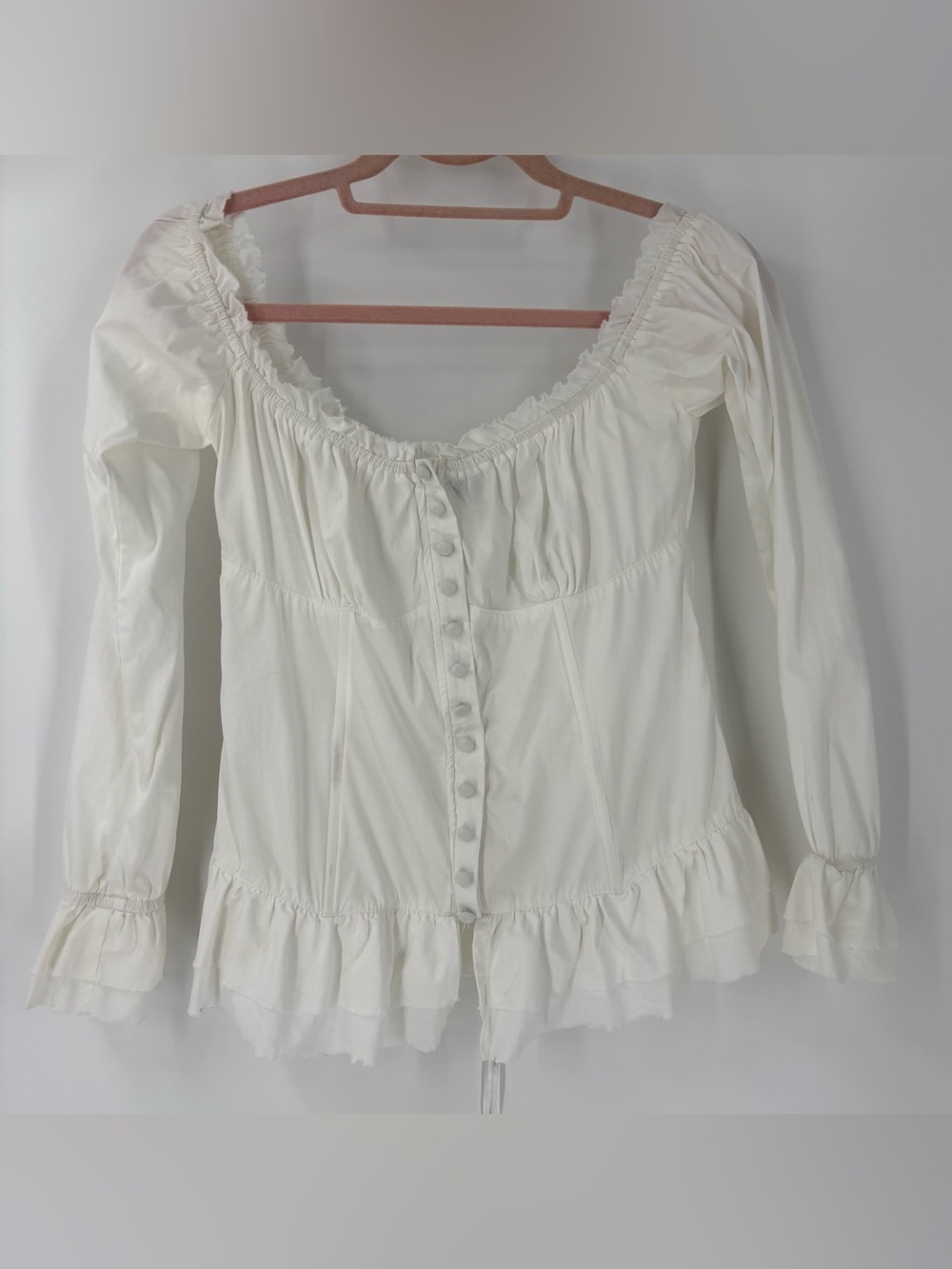 Milkmaid White Ruffle Peasant Renaissance Cotton Romantic Button Shirt Top Small